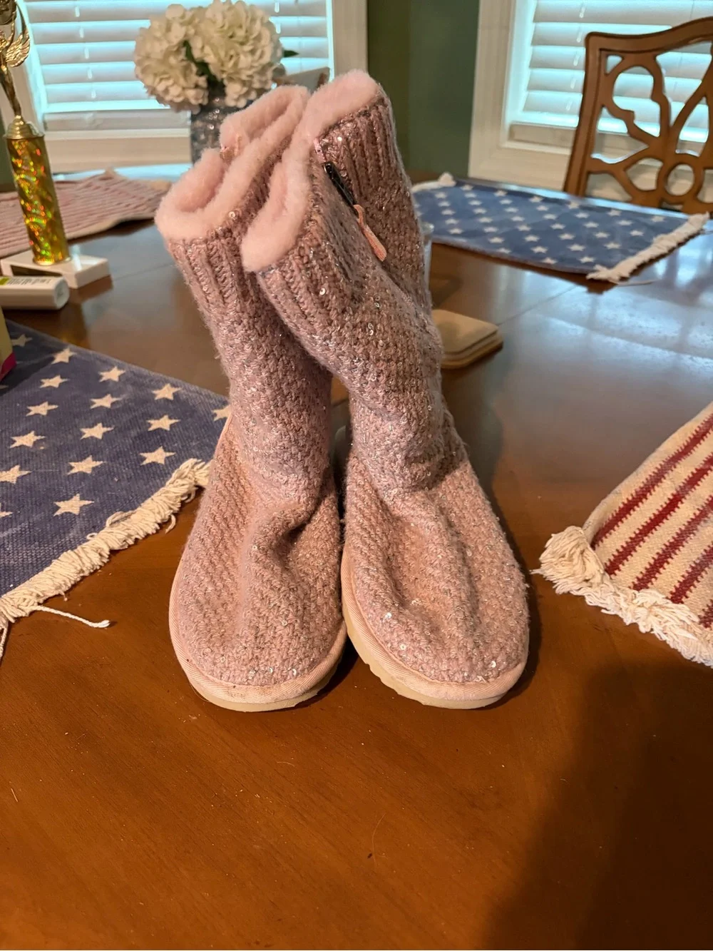 UGG Kids Pink Sparkle Knit Faux-Fur Lined Boots
